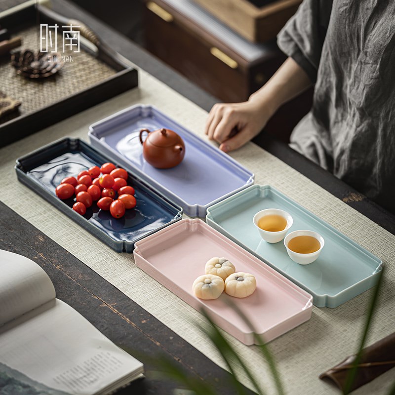 甜品盘陶瓷长方形托盘商用长条盘子高级感生日零食糕点摆盘蛋糕盘