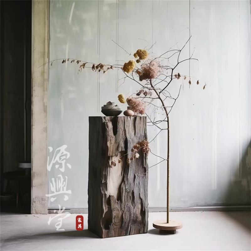 侘寂风木墩花架自然古朴 可订做实木客厅落地式花几阳台花盆架