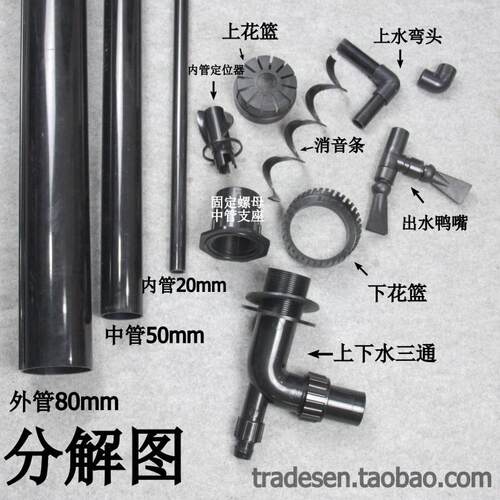 森森 黑色三重溢流管 三重溢流套件 三重溢流管件 三重溢流过滤