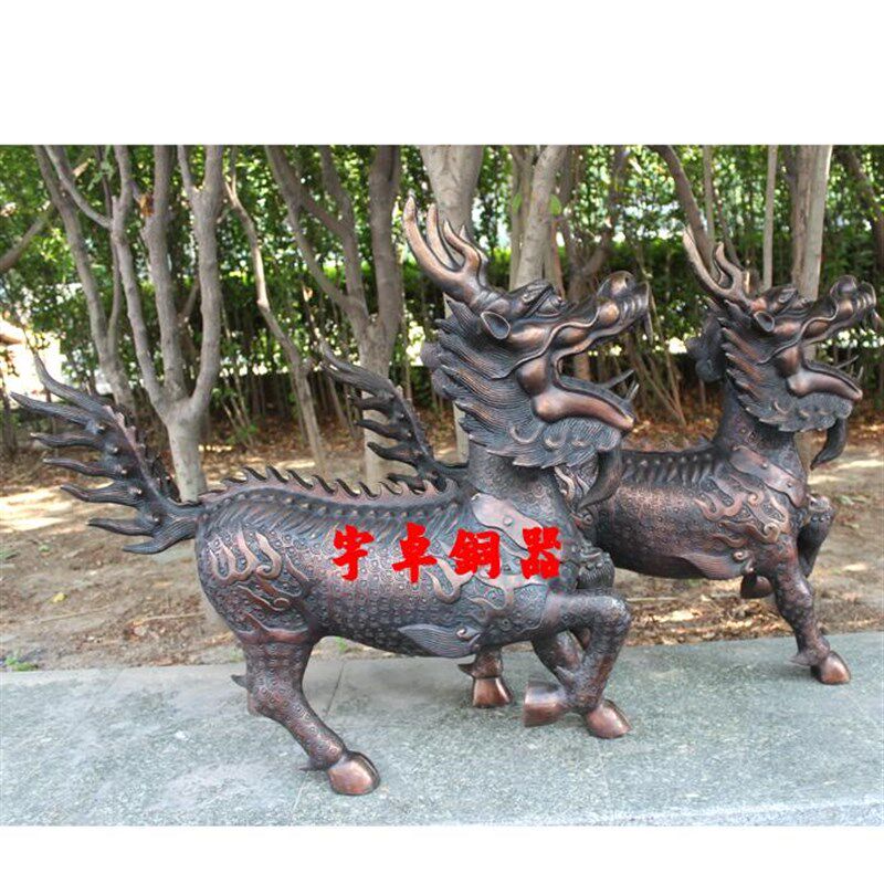 宇卓铜器 纯铜麒麟 紫铜色对麒麟 大号小号家居工艺品财摆件