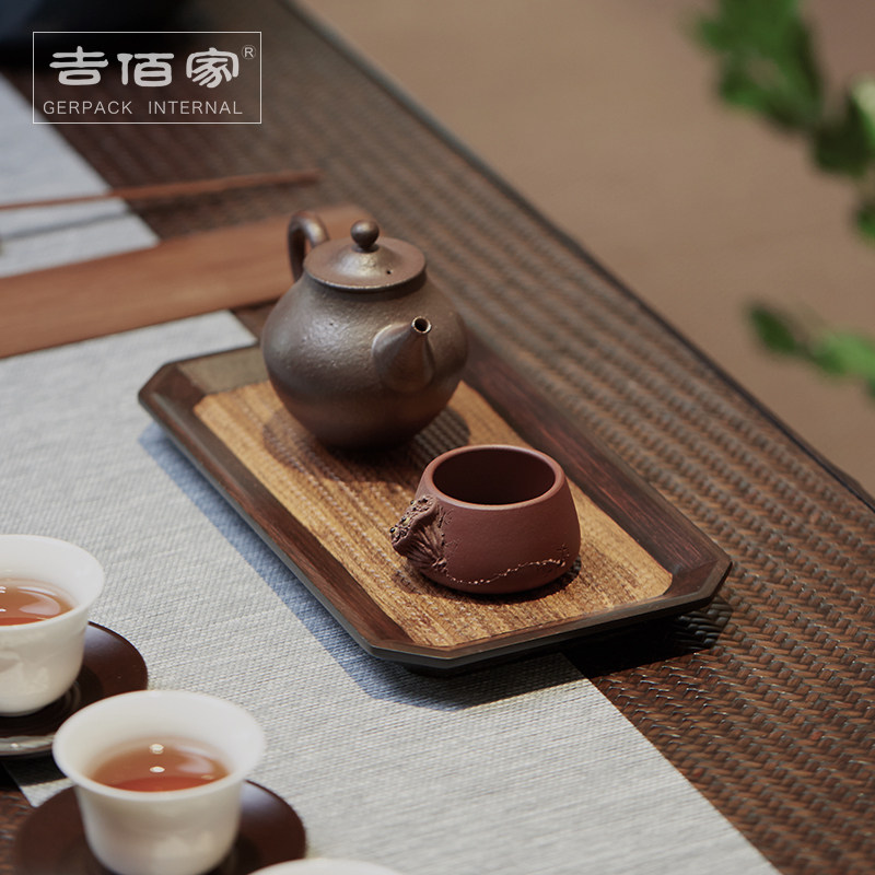 茶台干泡台家用茶盘小茶台重竹黑檀木茶具托盘小号席纹干泡盘实木