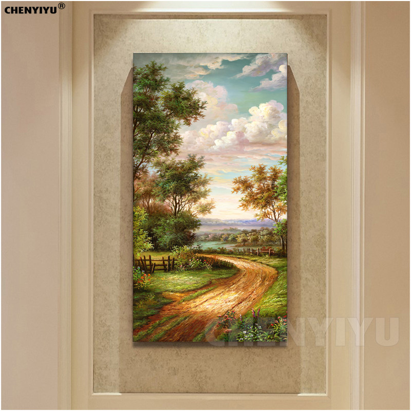 田园乡间小路挂画玄关客厅走廊成品版画竖挂装饰酒吧ktv宾馆环保