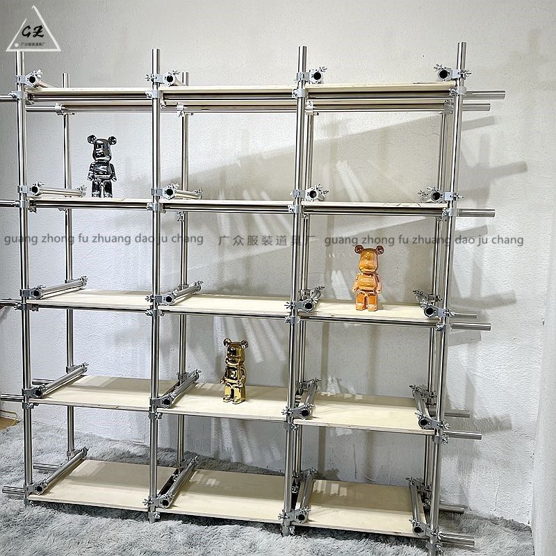 买手店鞋包架工业风陈列架不锈钢脚手架原木板展示架服装店装饰架