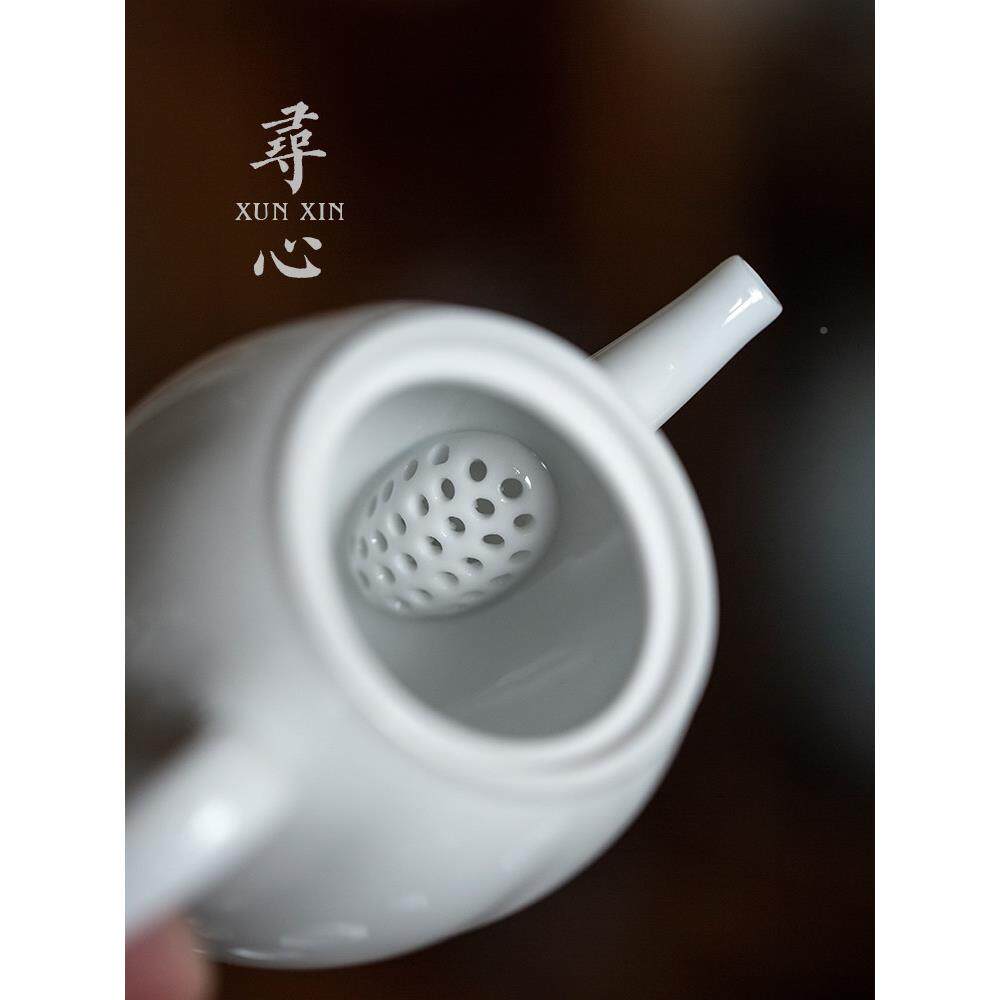 覆古甜白釉花瓣壶茶壶TYG-CH00茶单个陶用瓷冲器带过滤泡家茶水壶