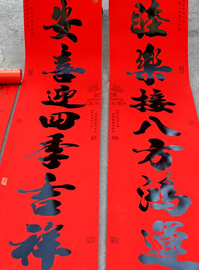 招财进宝春联自建房双开门大门生意词长款全年红过年福字对联新年
