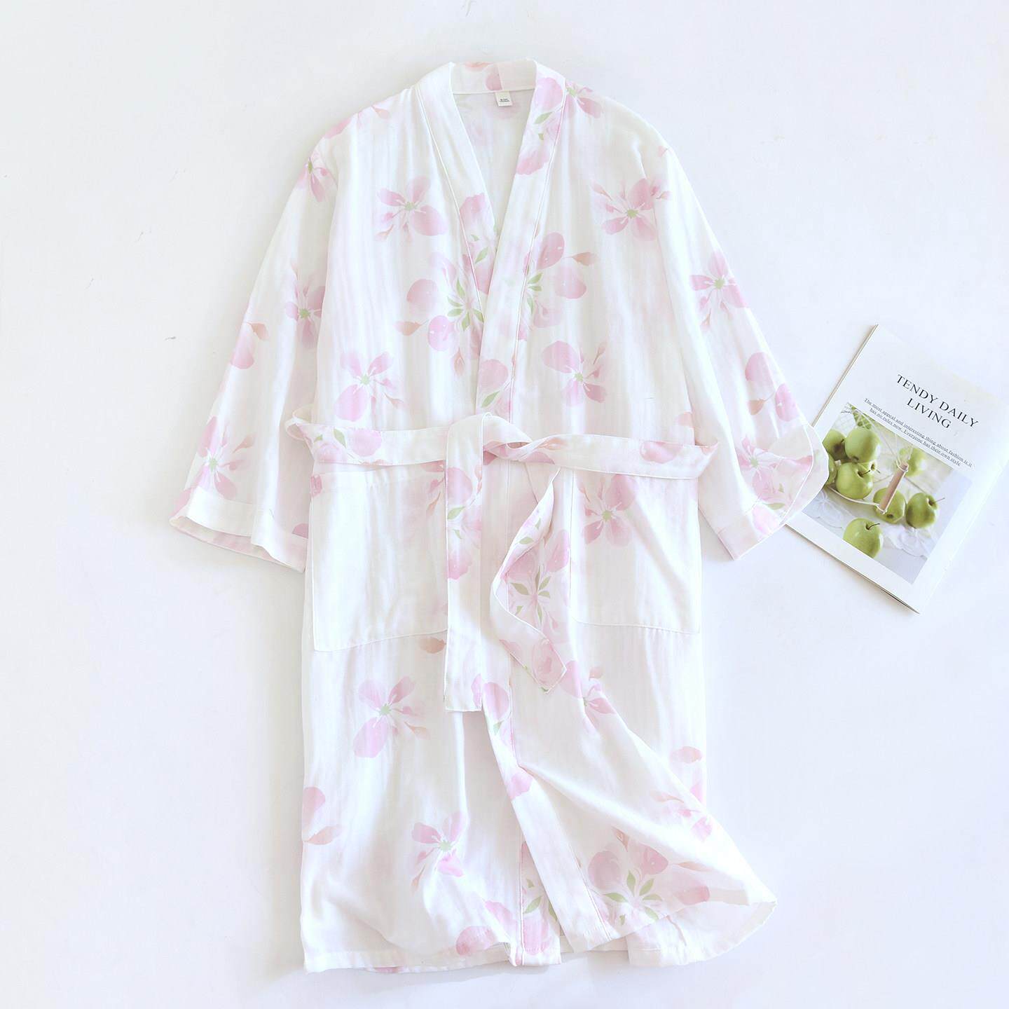 纯居棉纱布腰带睡袍和服春秋L12666夏季汉女薄款汗服浴袍家服睡衣