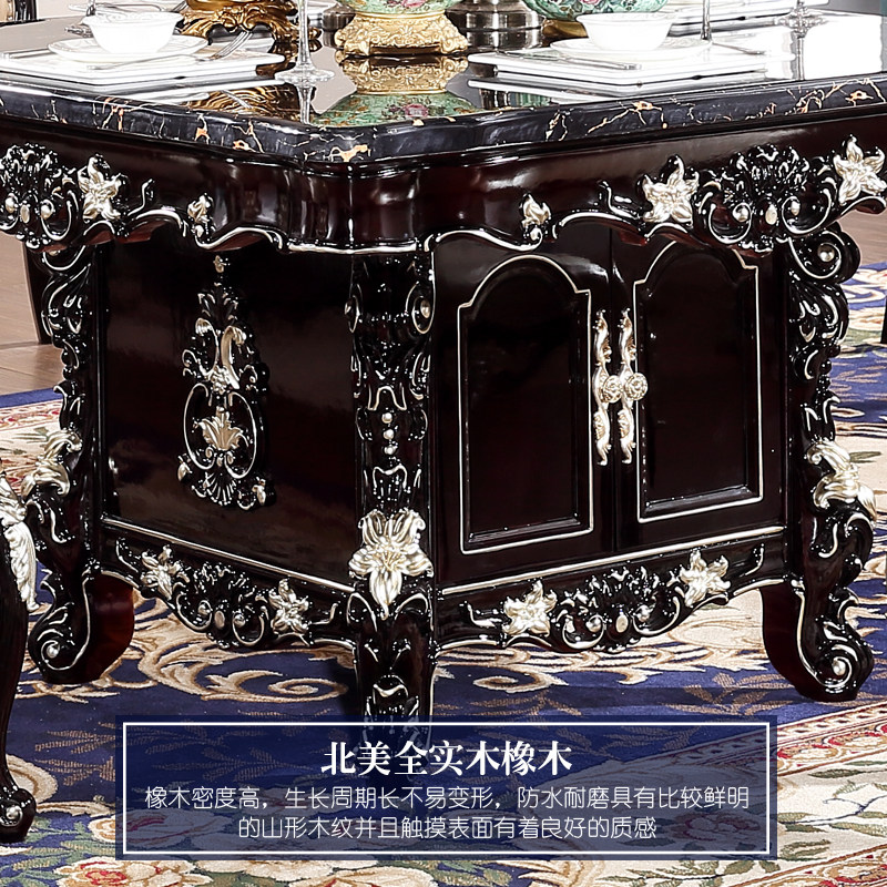 欧式实木餐桌美式别墅餐厅实木雕花家用带抽屉储物方桌圆桌椅组合