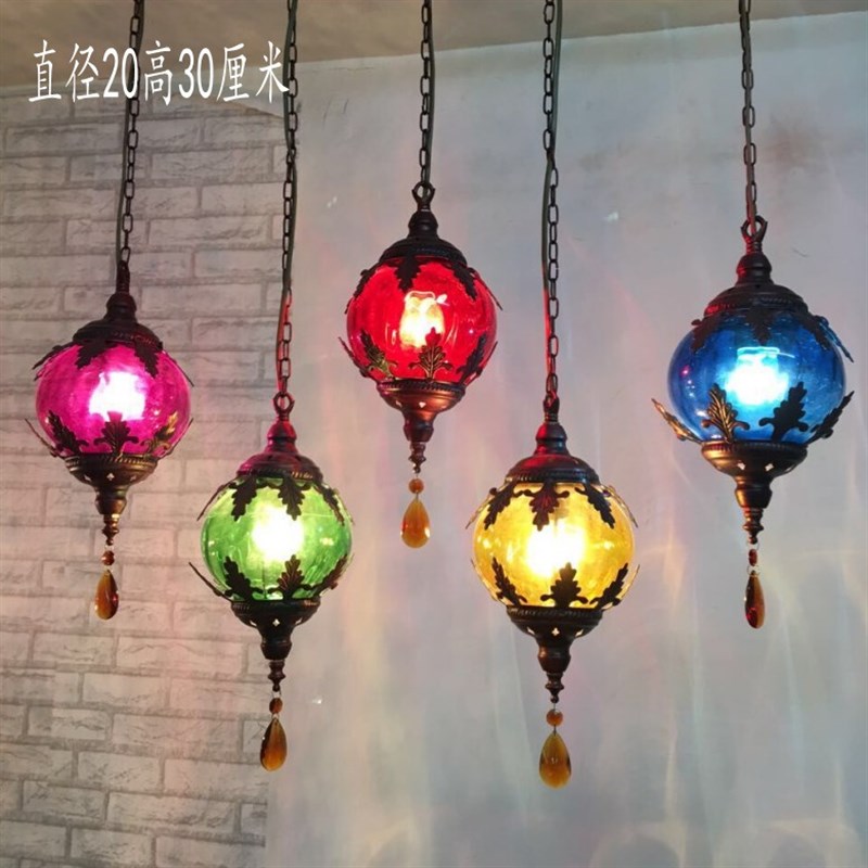 美式乡村吧台灯漫咖啡餐桌吊灯彩色琉璃吊灯LED灯泡酒吧餐桌灯