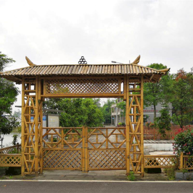 竹门楼户外庭院楼竹大门景区大门竹屋竹房子竹长廊竹亭农家乐竹屋