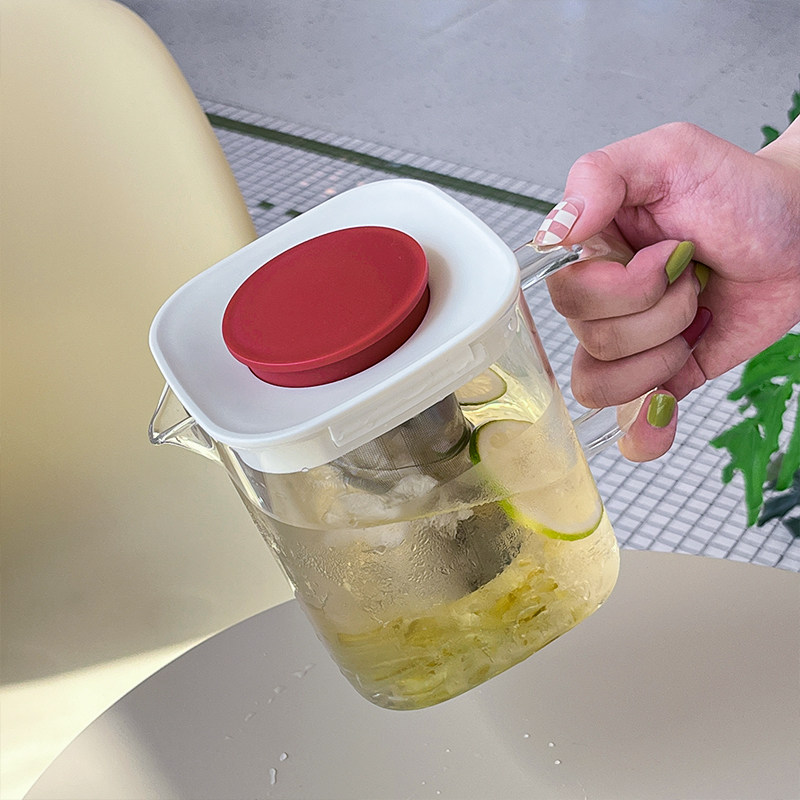 韩式冷水壶玻璃耐高温冷泡茶壶花果茶过滤壶茶水分离凉水杯高硼硅