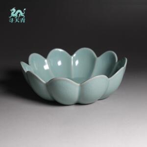 陶瓷茶洗水洗水盂寻天青清凉寺仿古汝窑莲瓣盘果盘壶承满釉支钉