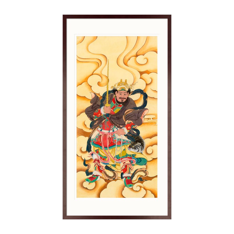工笔人物国画武财神黑虎玄坛真君赵公明元帅画像中式卷轴画框挂画