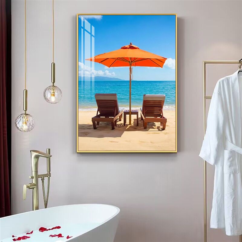 海景挂画酒店卫生间防水免钉壁画卧室床头宾馆美容院洗手间装饰画