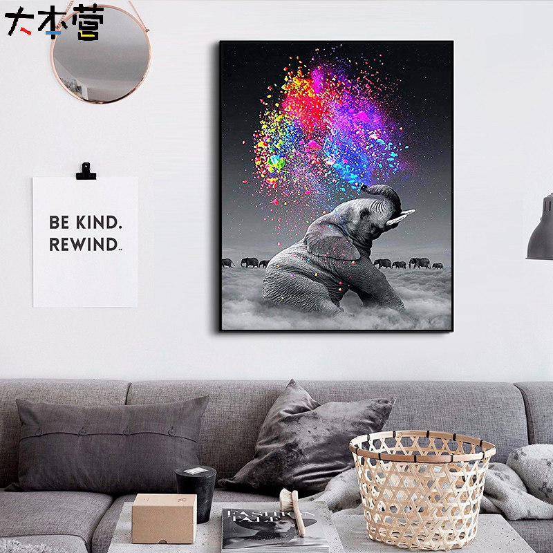 大象diy油画 按照数字填色丙烯油彩画 有寓意手工绘画家居装饰画