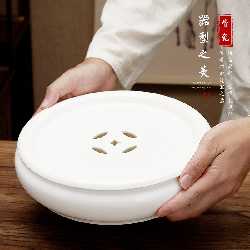 潮州骨瓷茶盘大号干泡盘大小圆形储水式老式蓄水茶海陶瓷家用茶船