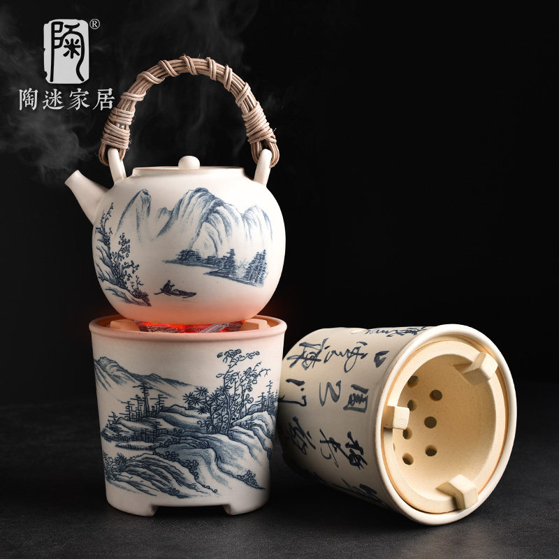 陶迷家用电陶炉煮茶套装青花围炉烧水壶耐高温陶瓷炭烧炉灌灌茶壶