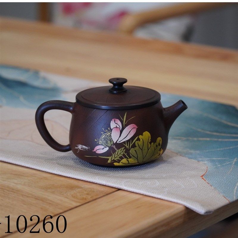 云南建水紫陶茶壶彩填刻花手工石瓢壶中式陶瓷茶具容量约170-230c