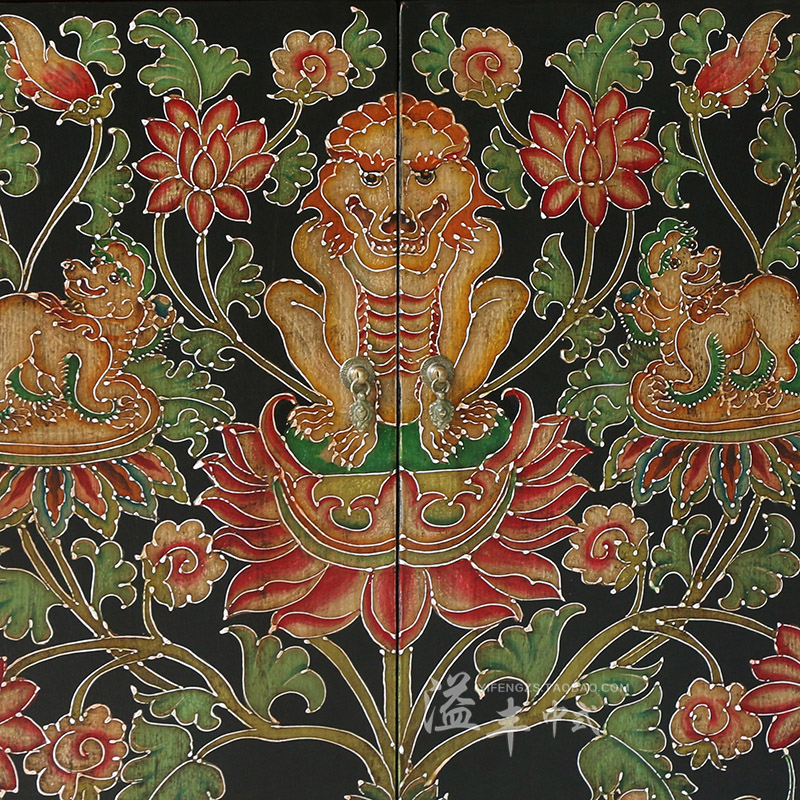 彩绘西藏式柜新中式仿古典实木玄关柜做旧餐边柜复古彩漆门厅鞋柜