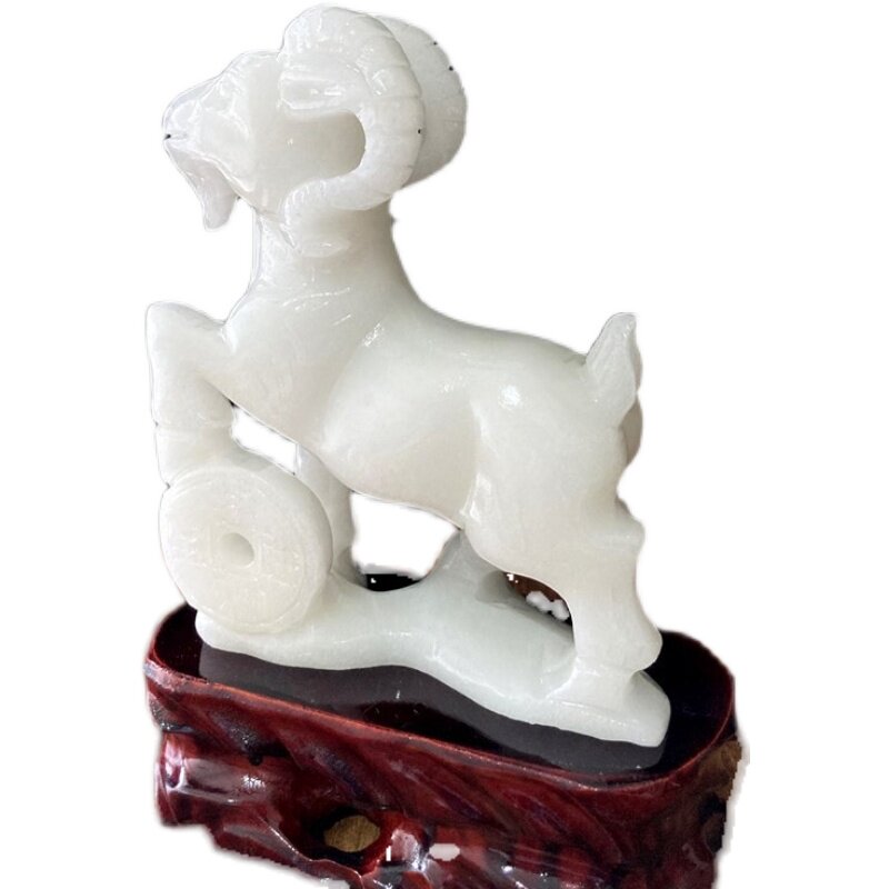 天然玉石白玉羊招财摆件生肖踏钱羊吉祥旺运家居装饰礼品客厅酒柜