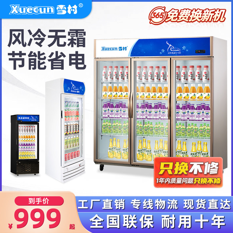 雪村冷藏饮料单门啤酒商用保鲜冰柜超市立式大容量两门冰箱展示柜