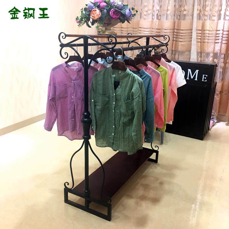 衣帽架服装店展示架双排中岛落地式男女装货架双杠挂衣服架子铁艺
