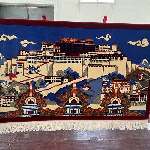 纯羊毛藏式地毯 客厅电视背景墙布达拉宫挂毯带挂绳厂家发货定做