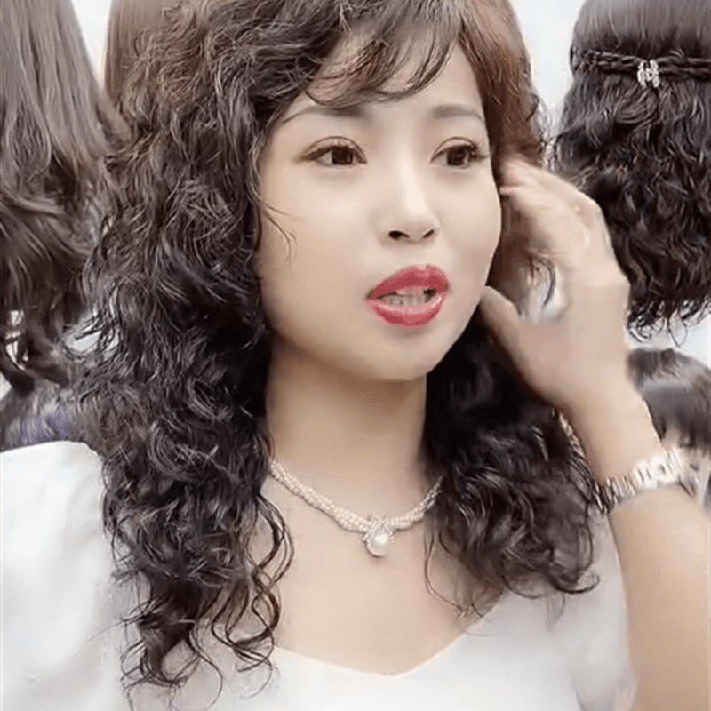 中老年妈妈羊毛卷假发 真人发女神风长卷发 港风深棕色假发