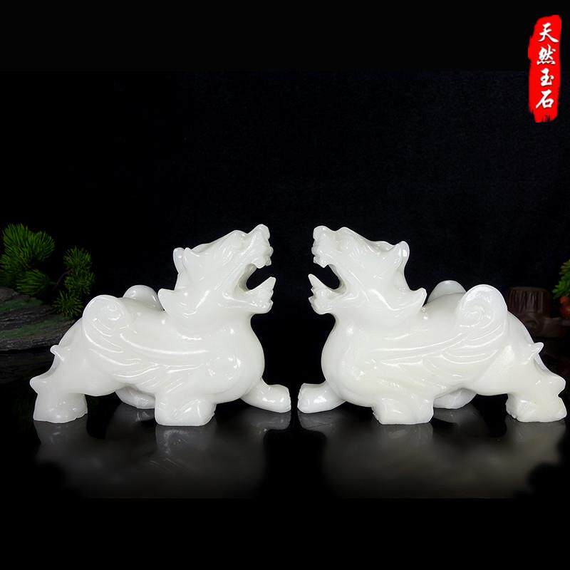 天然汉白玉貔貅摆件动物一对客厅办公室桌面装饰玉石飞天皮丘摆件