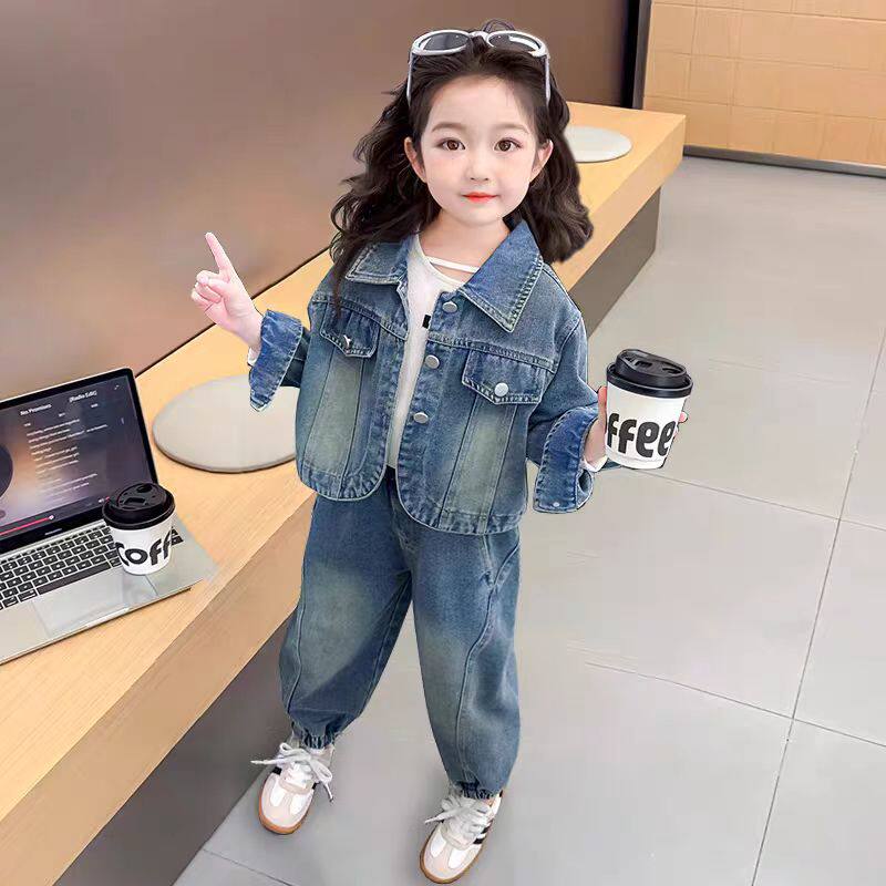 女童牛仔套装春秋2025新款洋气时髦儿童韩版春装小女孩时尚两件套