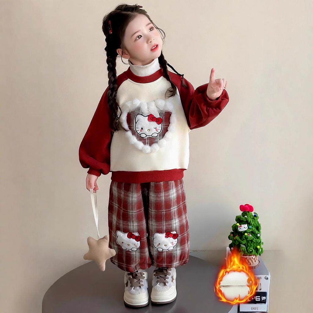女童加绒套装秋冬新款韩版儿童一体绒卫衣保暖冬装儿童衣服潮