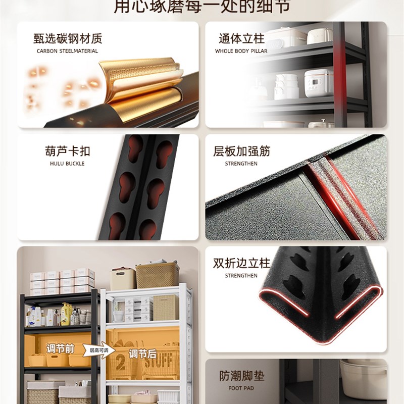 仓储货架置物架家用碳钢货架多层落地仓库阳台储物架杂物间地下室