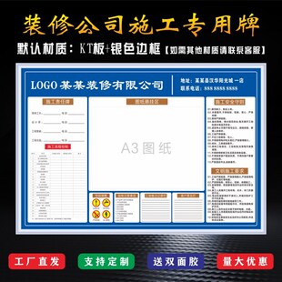 施工装修公司工程工地标识牌现场工作流程进度表警示牌铭牌墙贴