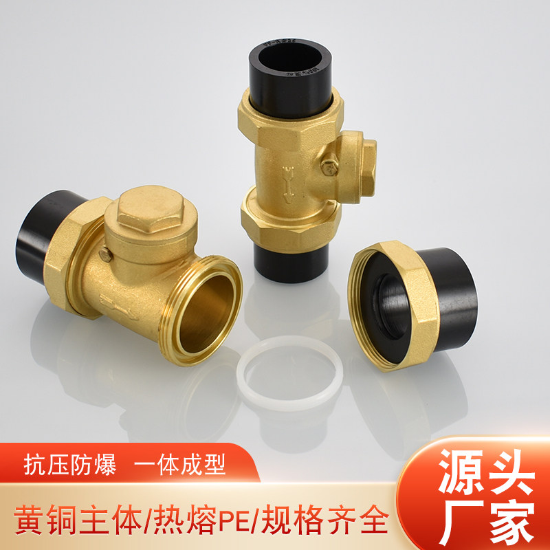 黄铜主体20 25 32PE热熔卧式止回阀40 50 63黄铜主体防倒流反水