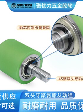 直径2035流水线滚筒聚氨酯包胶轮辅助轮包胶从动棍托辊外牙轴心轮