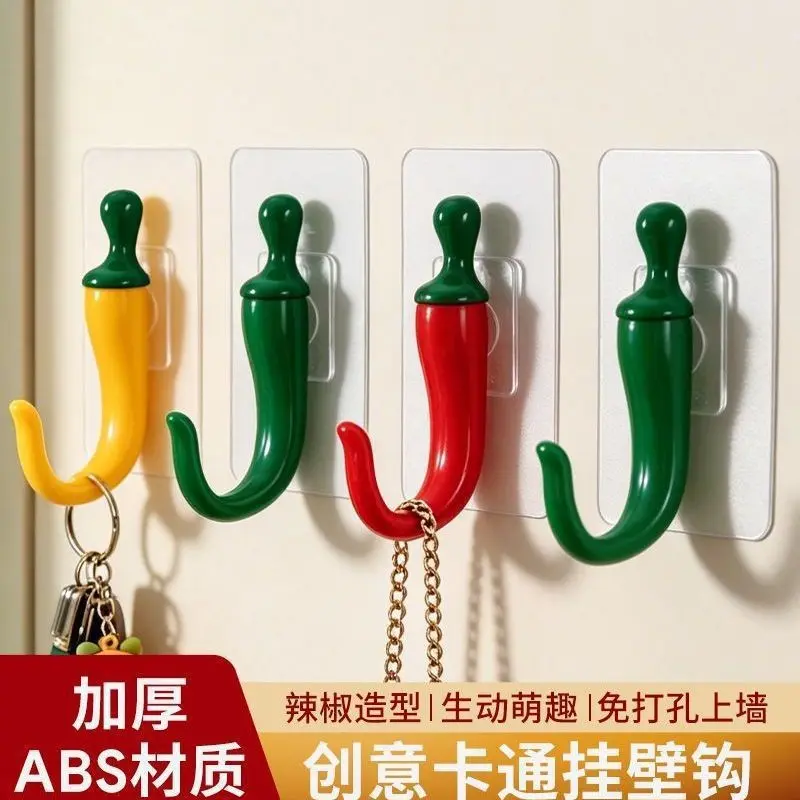 创意辣椒造型挂钩家用玄关壁挂免打孔钥匙衣服挂钩多用收纳粘钩WD