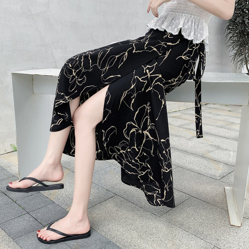 碎花半身裙女高级垂感系带裹裙夏季2023新款百搭雪纺一片式长裙子