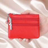 零钱包女简约时尚 多层拉链钥匙硬币袋卡包男薄短款 迷你真皮小钱包