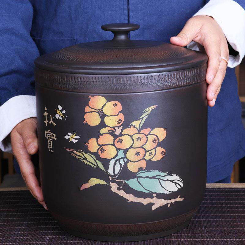 陶呆子+七子饼缸+建水紫陶茶叶罐茶缸白茶普洱茶大储茶罐陶瓷密封