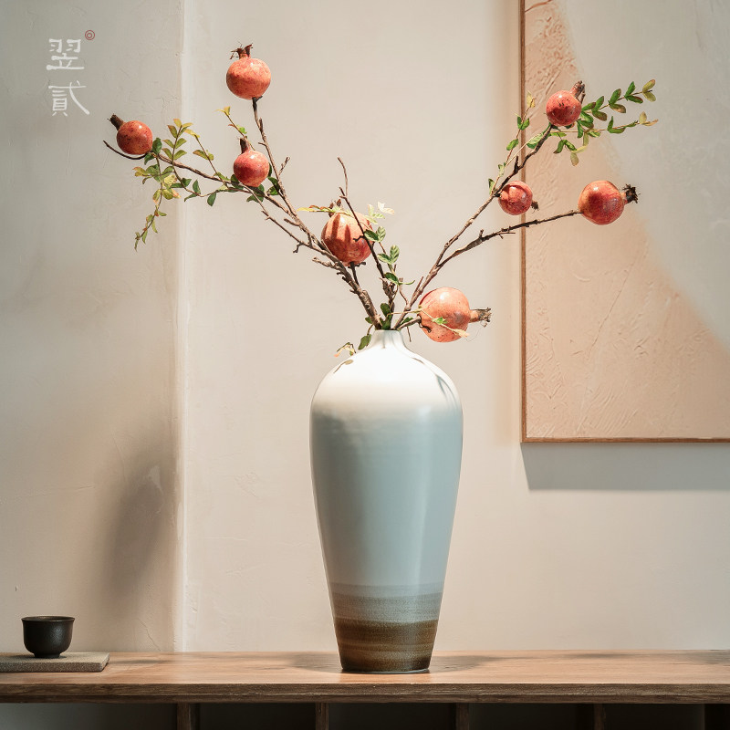 翌贰白色陶瓷花瓶客厅摆件新中式家居装饰品花插简约禅意干花花器