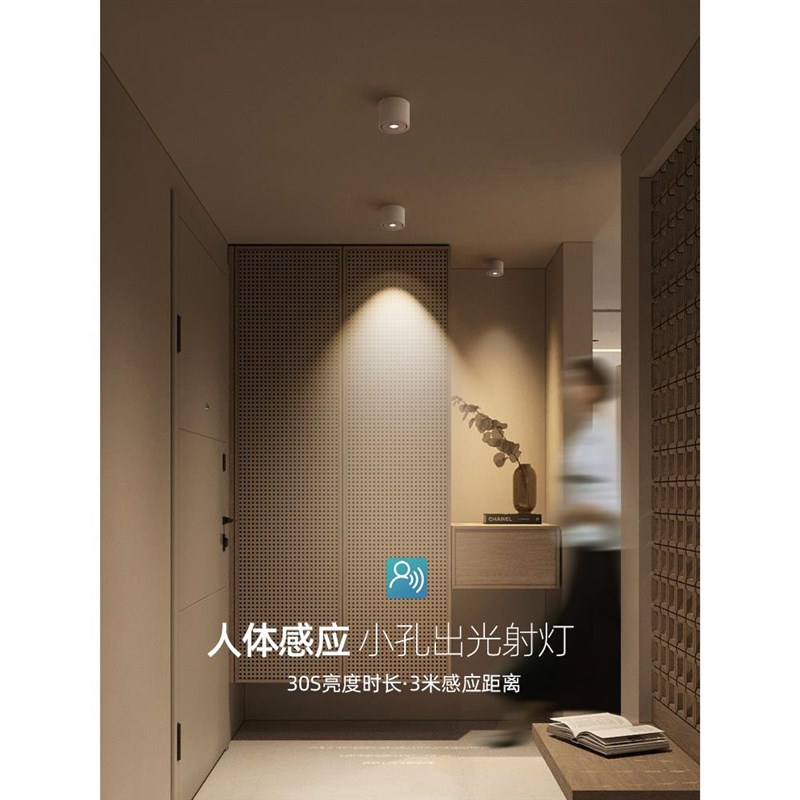 人体自动感应射灯明装防眩入户门玄关走廊过道开门亮迎宾LED筒灯