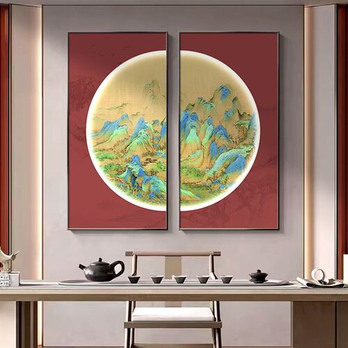 山水画新中式入户玄关挂画客厅装饰画餐厅茶室禅意办公室组合壁画