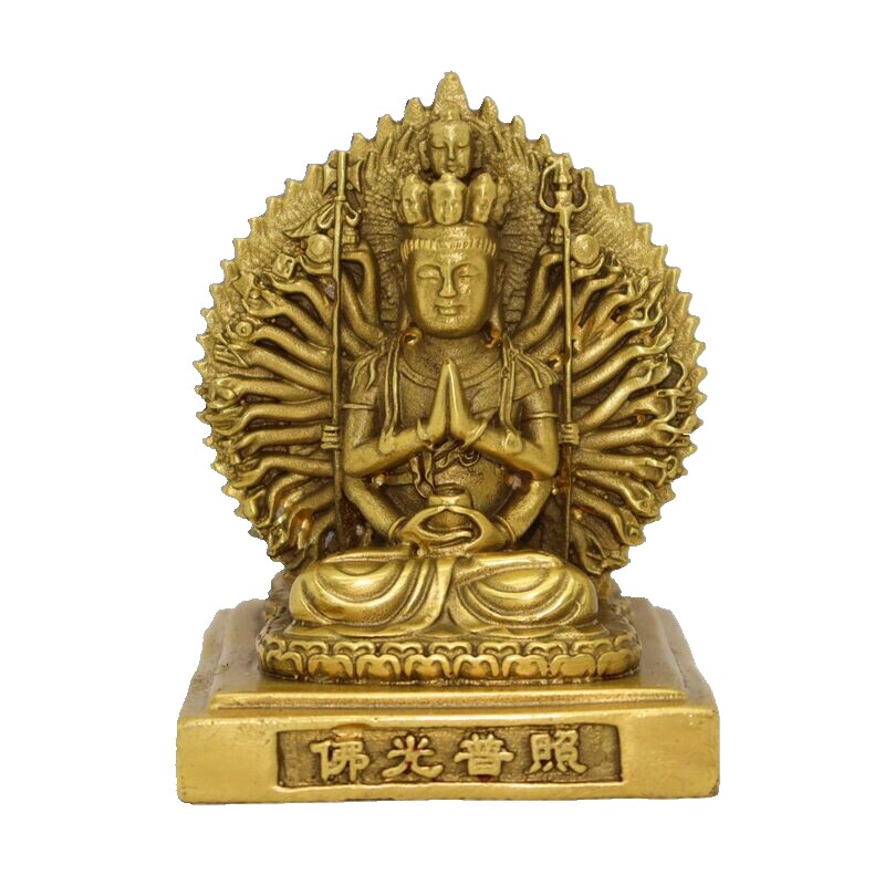 纯黄铜千手观音佛像工艺品摆件双面车载佛像汽车装饰品礼品中式