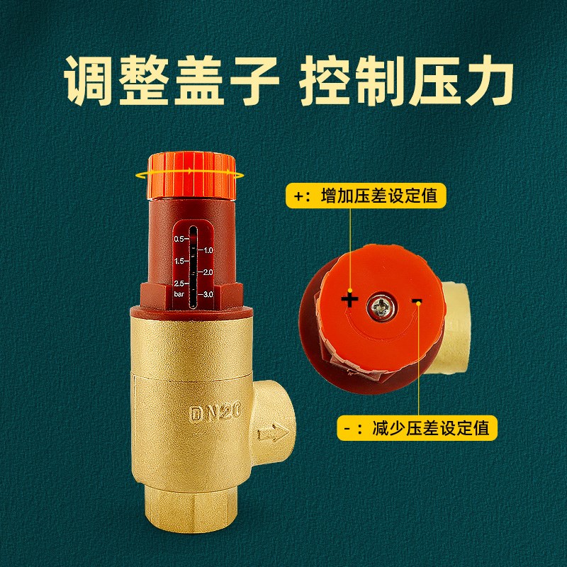 压差旁通阀中央空调可视调节自力式水机地暖25平衡阀铜6分1寸DN32