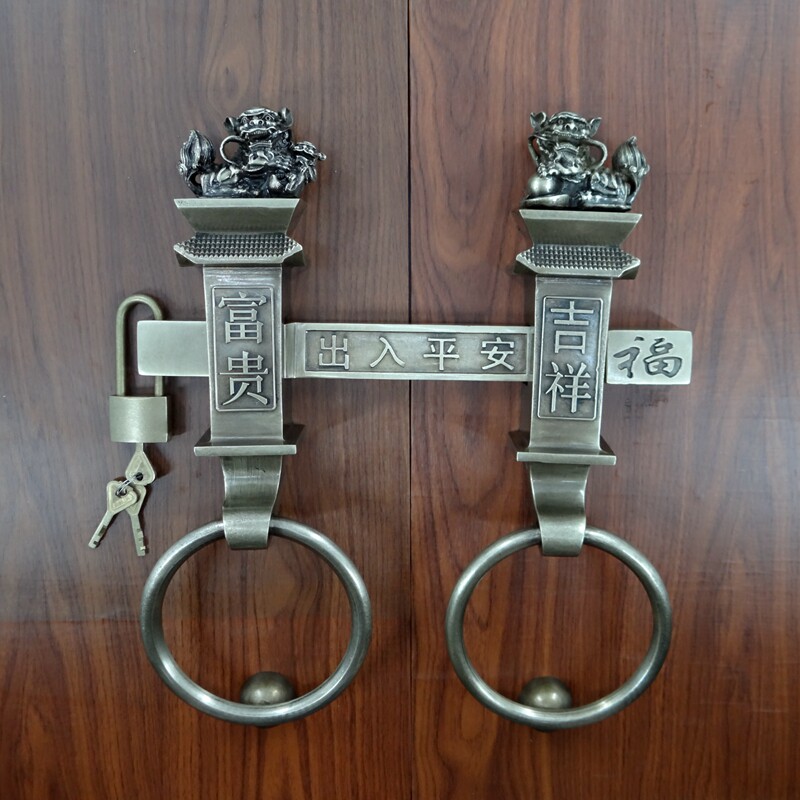 中式防盗纯铜加厚插销老式木门锁花园古建庭院大门门闩仿古铜门扣