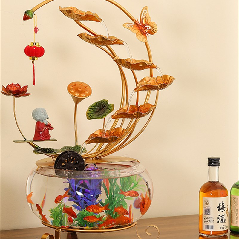 招财流水鱼缸摆件循环水车转轮客厅装饰办公桌面乔迁新居开业礼物
