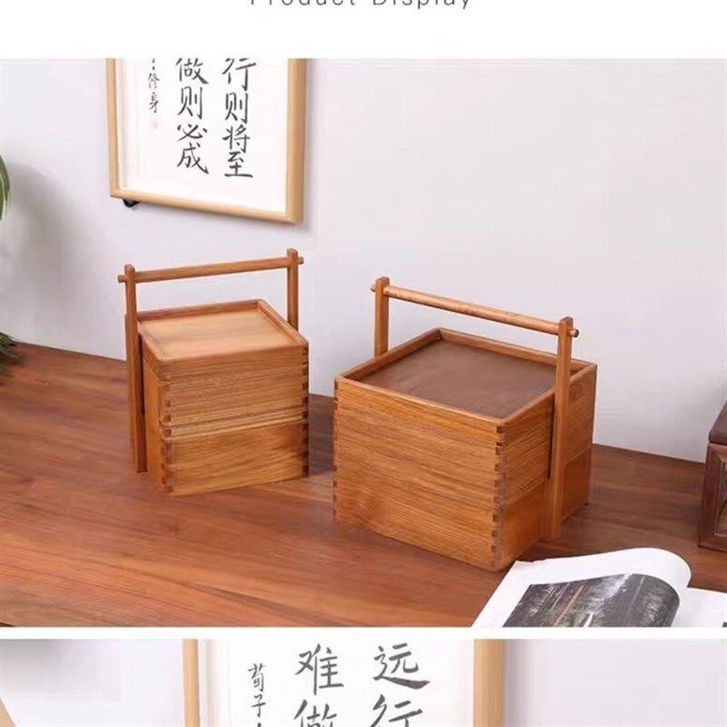 茶叶盒食盒提篮干果盒点心盒缅甸柚木高端实木多层新款婚庆婚礼