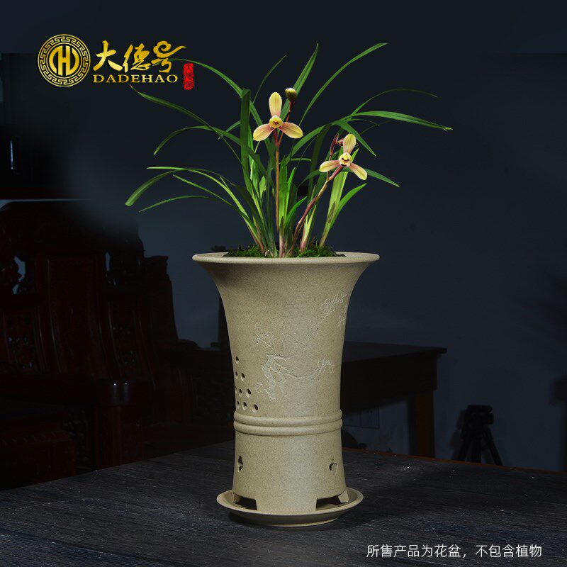 宜兴紫砂带托盘透气君子蝴蝶兰墨兰蓝草绿植陶瓷室内专用盆栽花盆