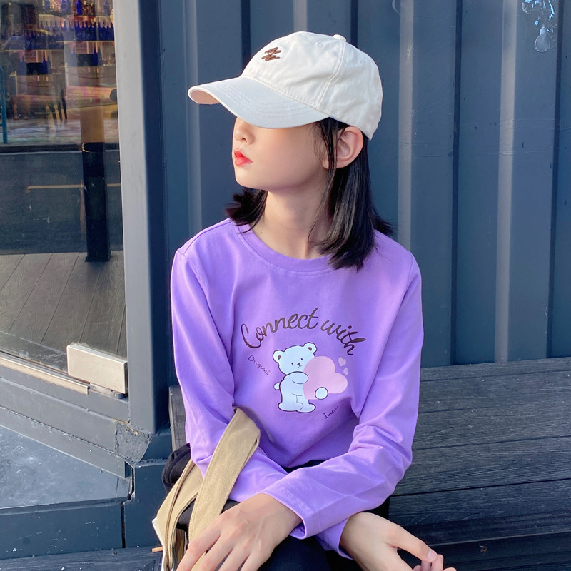 女童长袖T恤2023秋装新款儿童打底衫白色春秋款中大童休闲潮上衣