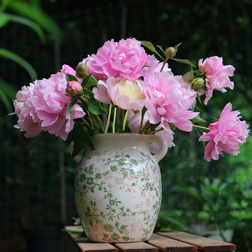 陶瓷花瓶复古纹绿碎花冰裂纹花级感绿植多肉花盆客厅插花水培花器