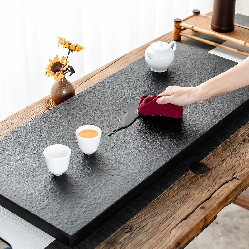 天然乌金石茶盘整块石头茶具家用大号小号石材黑金石茶海简约茶台